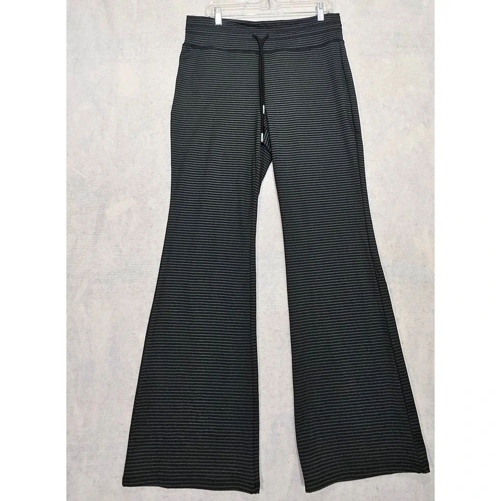 Halara High Yoga Pants XL NEW Waisted Drawstring Stripe Flare Pockets Black Gray